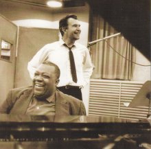 In the recording studio with Jimmy Rushing for the Columbia album, 'Brubeck & Rushing'.